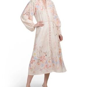 Calypso St. Barth Pale Blush Floral Embroidered Midi Dress M